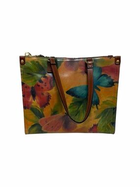 Patricia Nash Brown/Multi Butterflies Leather Satchel Handbag